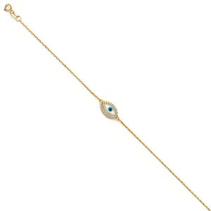 14K Yellow Gold  Evil Eye Chain Bracelet - 7+1"